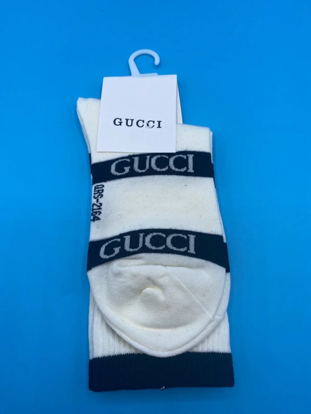 Gucci White and Black Logo Ribbed Crew Socks